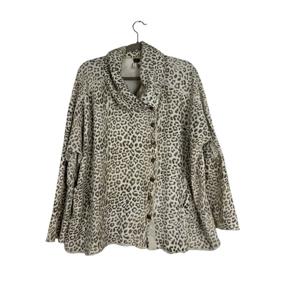 Free People-We the Free-Women S Leopard Cowl Neck Boxy Oversized Snap Shacket - Picture 7 of 13